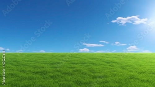 Vibrant Green Grass Field Under Clear Blue Sky