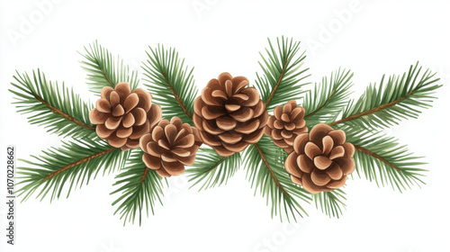 Christmas winter and holidays, Watercolor pine branch with small pinecones, natural and vibrant design. Perfect for seasonal decor and nature themed projects