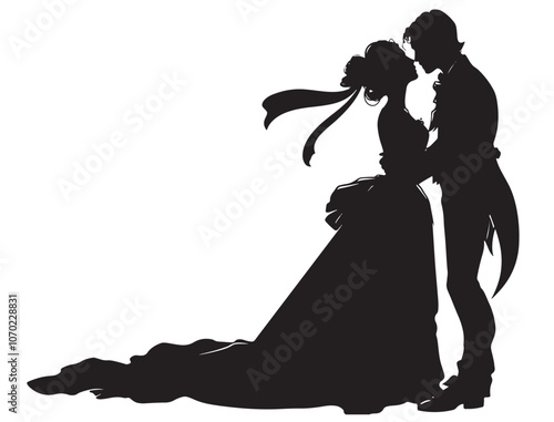 Silhouette of a Wedding Kiss: A romantic silhouette of a bride and groom embracing in a tender kiss, showcasing the beauty of love and commitment.