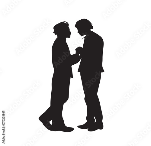 Love in Silhouette: Two men stand close, their silhouettes forming a tender embrace, showcasing a heartfelt connection and the beauty of love in a minimalist style.