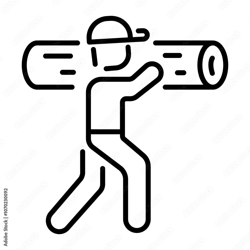 A line icon of person carrying wood log on their shoulder A line icon of person carrying wood log on their shoulder