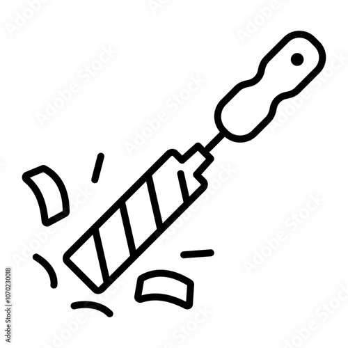 A linear icon of a metal rasp being used to file a piece of metal