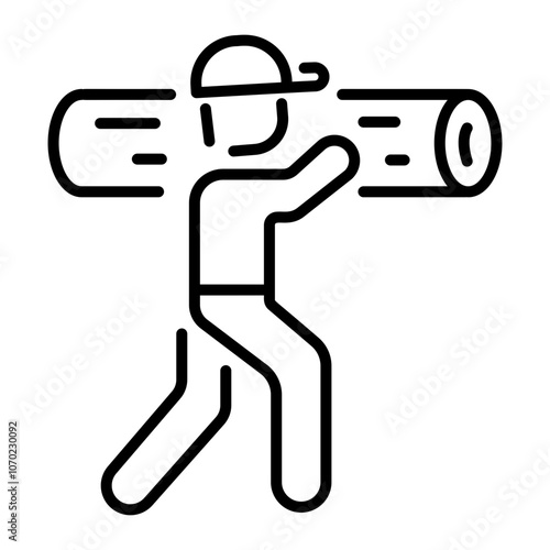 A line icon of person carrying wood log on their shoulder