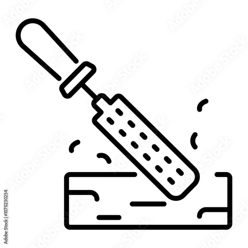 Linear icon of a chisel engraving a wooden piece