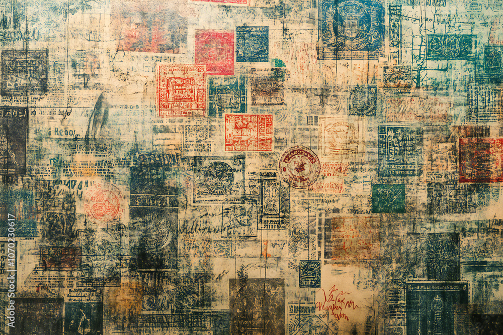 Naklejka premium Travel texture in the form of stamps in passport