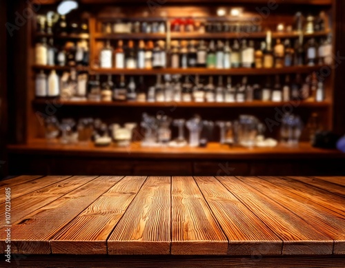 Rustic Bartop with Blurred Liquor Background 