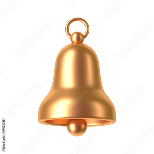 Christmas golden hand bell isolated on white background. 3d render Christmas decorations. Vector illustration. Design elements.