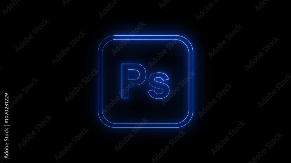 Glowing neon line PS icon isolated on purple background. 4K Video motion graphic animation. Glowing neon line PS icon isolated on purple background. 4K Video motion graphic animation.