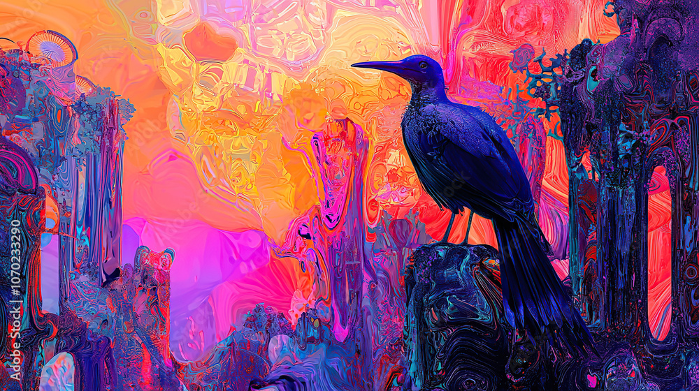 art,  water, design, fish, illustration, painting, pattern, sea, nature, color, flower, colorful, paint, in a dreamscape the surface reflects the early mor, untry, generative ai, landscape, arc