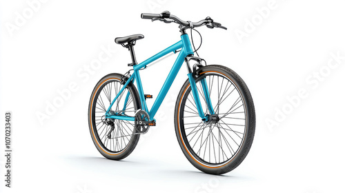 A sleek, light blue mountain bike, perfect for off-road adventures. Its modern design and durable build are ideal for exploring trails and enjoying the great outdoors. 