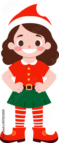 Cute Christmas Elf Girl Holiday Child Illustration Festive Season