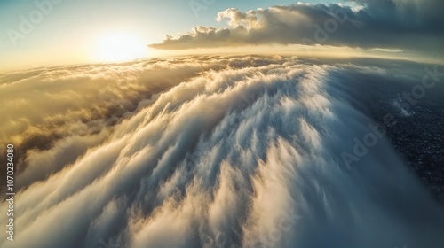 Drone photography of extreme cloud formations capturing aerial views of unique atmospheric phenomena photo