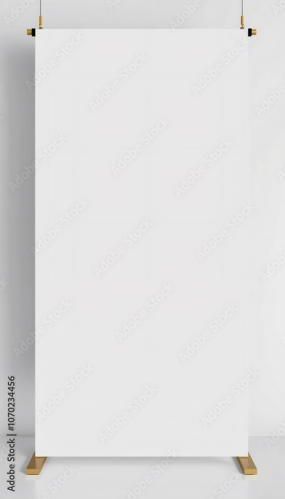 White backdrop hanging from gold hooks with gold base. White backdrop hanging from gold hooks with gold base.
