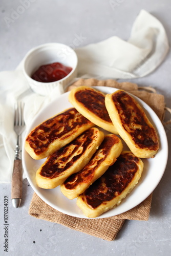 Pieczone placki z ziemniaków moskole z keczupem