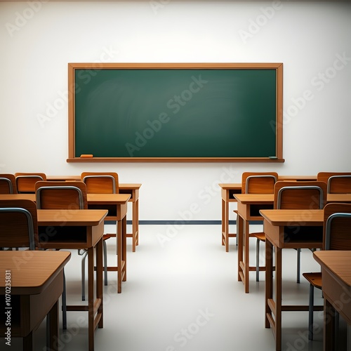 a classroom with a green chalkboard on the wall and a picture of a green board on the wall, a classroom with a chalkboard that says the word on it. 