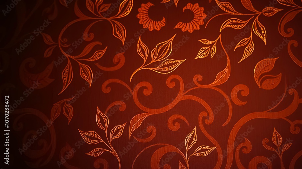 Intricate Floral Pattern Embossed on Deep Red Fabric with a Subtle Golden Sheen Intricate Floral Pattern Embossed on Deep Red Fabric with a Subtle Golden Sheen