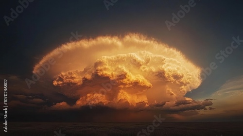 Anvil clouds forming above storm systems, shaped like anvils and signaling powerful thunderstorms photo