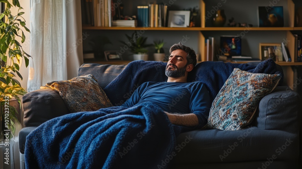 The Man Relaxing on Couch The Man Relaxing on Couch