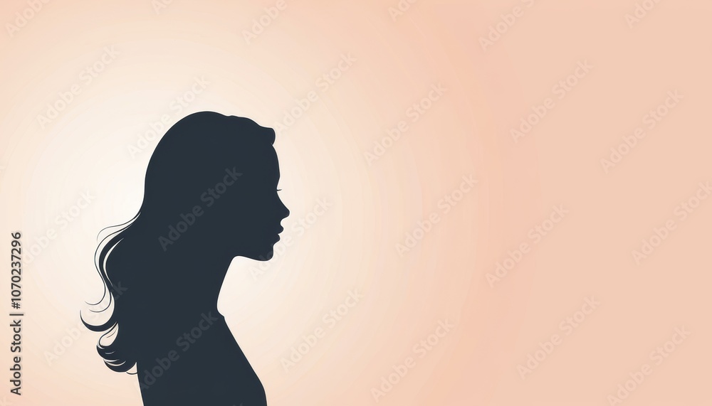 A lone woman's silhouette against soft gradient background for artistic representation A lone woman's silhouette against soft gradient background for artistic representation
