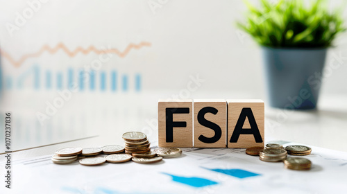 FSA abbreviation on background with financial graphs. Flexible Spending Account financial concept.
