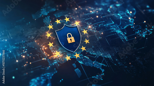 The EU map with a shield in the middle symbolizes the EU General Data Protection Regulation (GDPR) and DORA, which were designed to harmonize data privacy laws across Europe.
