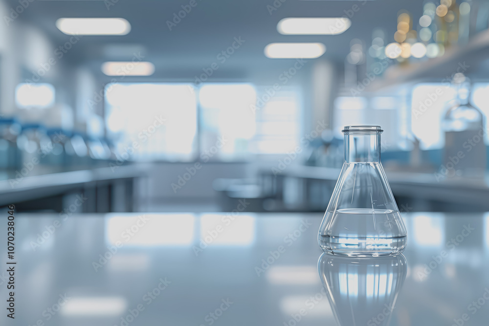 Blurred background of labor with glassware, empty text space, clean and functional.