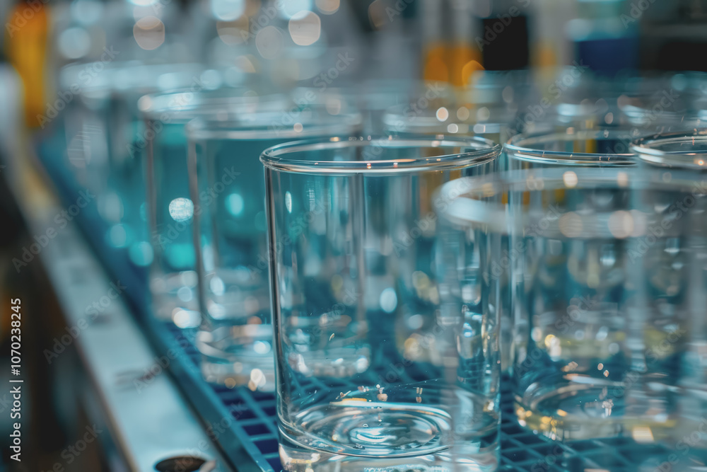 Blurred background of labor with glassware, empty text space, clean and functional. Blurred background of labor with glassware, empty text space, clean and functional.