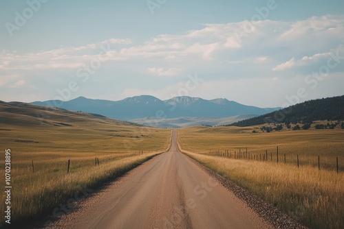 Road Leading into Distant Horizon in a Scenic Landscape