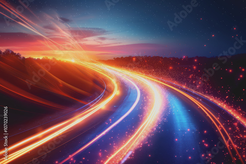 Abstract of vibrant light trails with glowing magic effects.