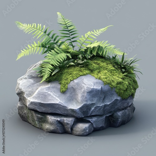 Lush Fern Garden on Mossy Rocks photo