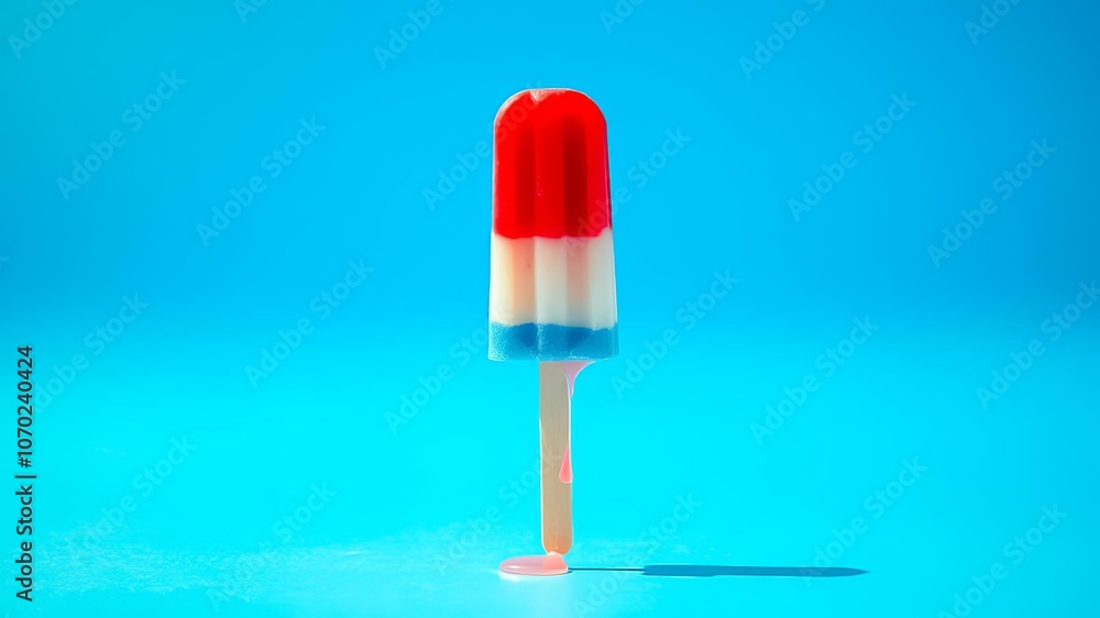 A Tricolor Frozen Treat Melts Into a Pool of Sweetness Against a Vibrant Blue Backdrop A Tricolor Frozen Treat Melts Into a Pool of Sweetness Against a Vibrant Blue Backdrop