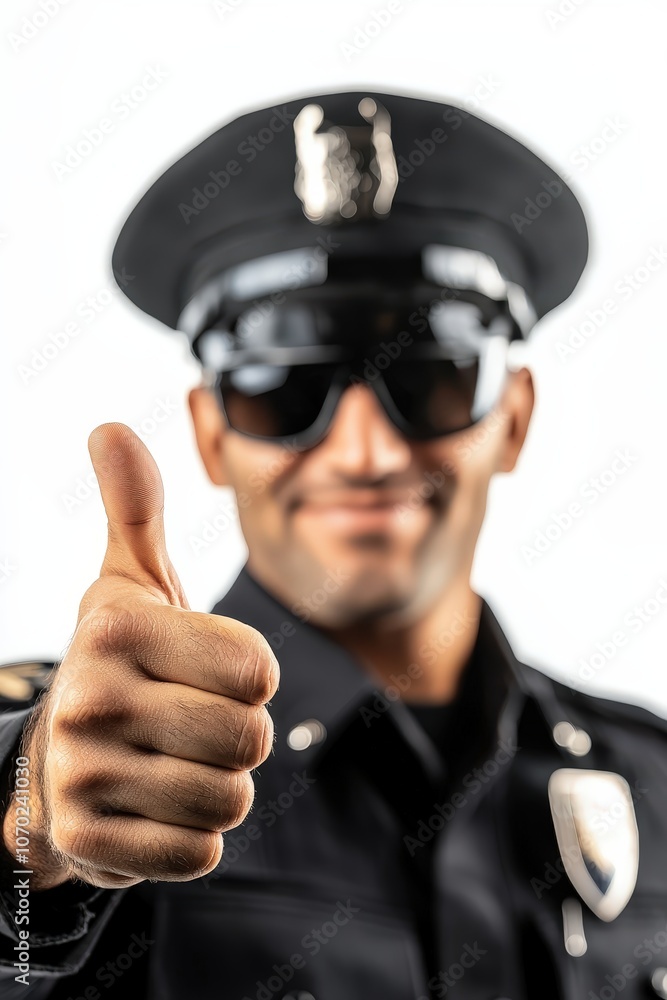 Police officer in uniform with thumbs up, isolated on white Police officer in uniform with thumbs up, isolated on white