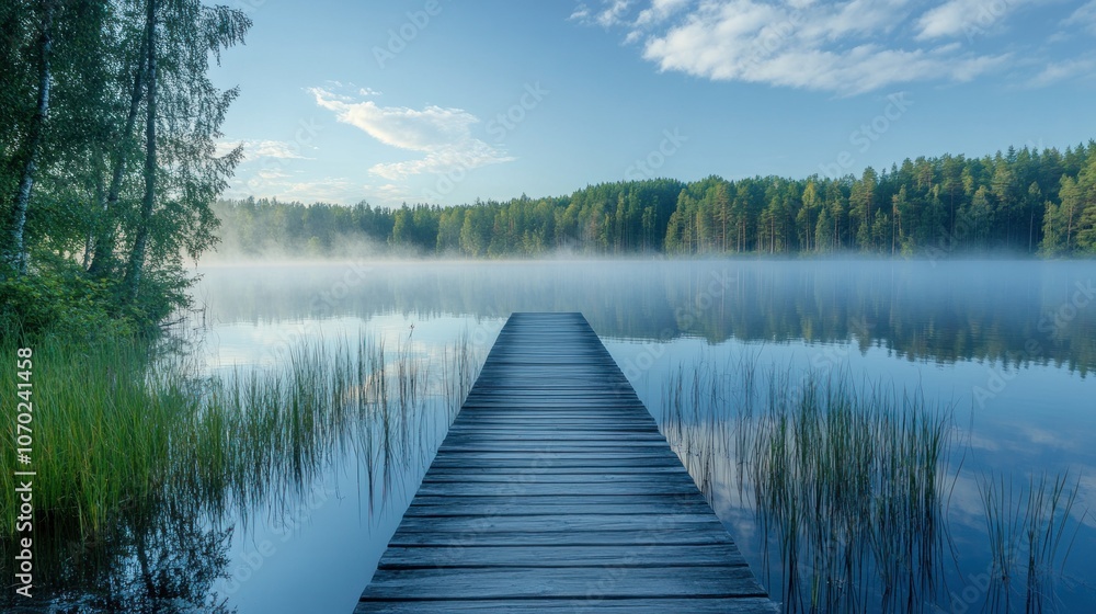 Morning Mist on a Tranquil Lake Morning Mist on a Tranquil Lake