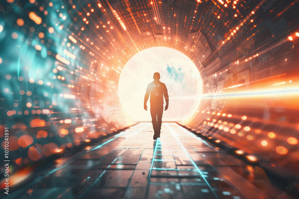 Generative AI Portrait of a Time Traveler Exploring Futuristic Megapolis big city Generative AI Portrait of a Time Traveler Exploring Futuristic Megapolis big city
