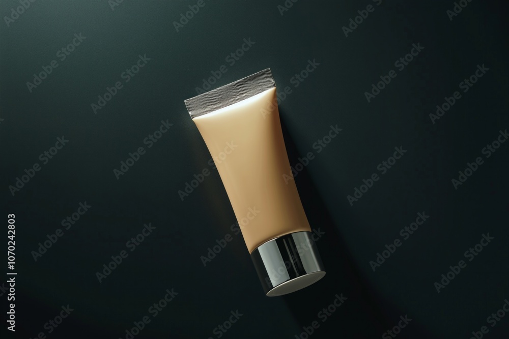 Minimalist beige cosmetic tube on dark background for beauty advertisements Minimalist beige cosmetic tube on dark background for beauty advertisements