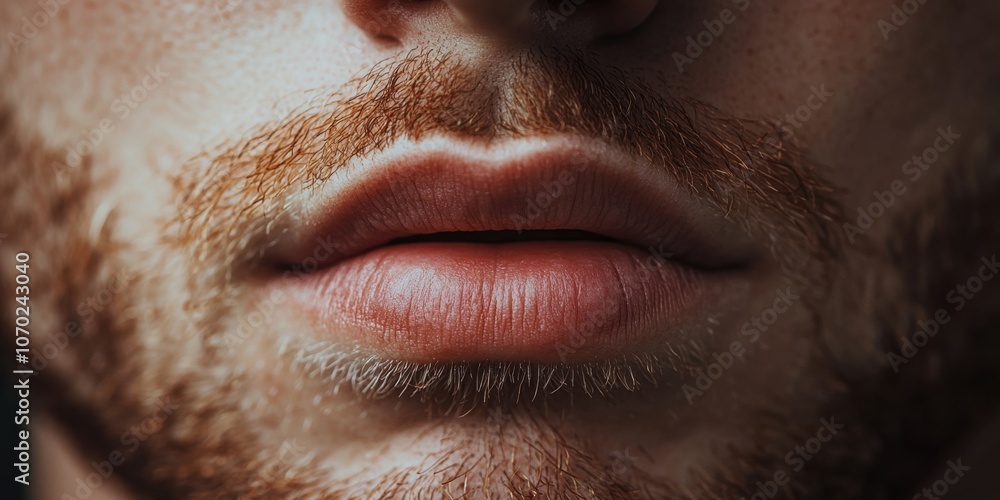 Close-up of a man’s lips and beard showcasing texture and detail in soft lighting, highlighting masculine features and intricate facial hair during a relaxed indoor moment Close-up of a man’s lips and beard showcasing texture and detail in soft lighting, highlighting masculine features and intricate facial hair during a relaxed indoor moment