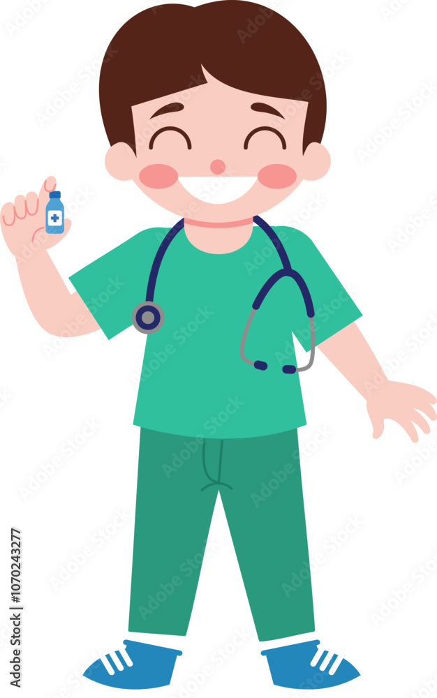 Smiling Doctor Cartoon Character Holding Medicine Bottle Illustration Smiling Doctor Cartoon Character Holding Medicine Bottle Illustration