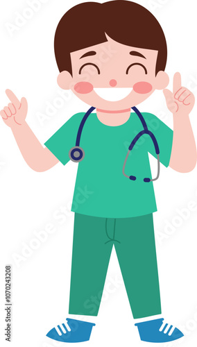 Cheerful Young Doctor Character Illustration