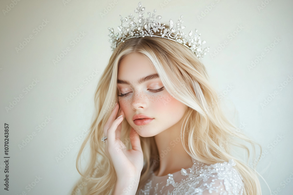 Elegantly Posed Crowned Woman with Long Blonde Hair Elegantly Posed Crowned Woman with Long Blonde Hair