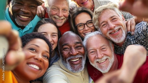 A group of people, including some older men, are smiling