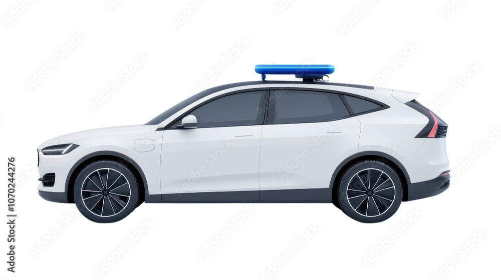 modern white police car with blue light on top, showcasing sleek design and advanced features. Ideal for law enforcement imagery modern white police car with blue light on top, showcasing sleek design and advanced features. Ideal for law enforcement imagery