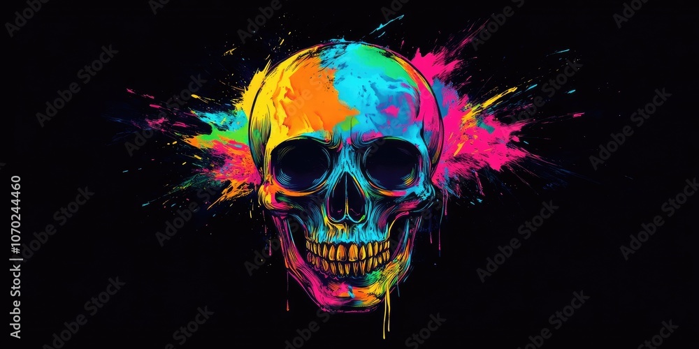 Abstract colorful skull set against a black background. Abstract colorful skull set against a black background.