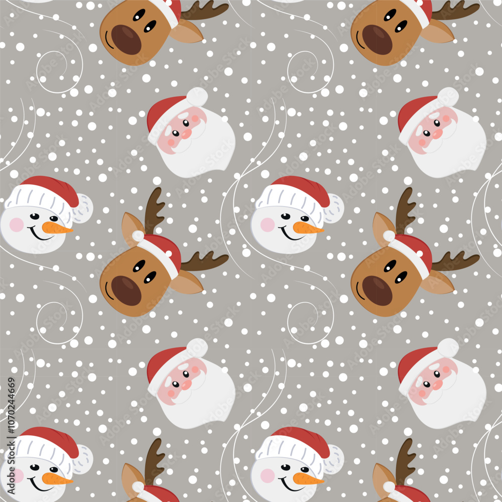 New Year pattern with Santa Claus, Santa's reindeer and snowman New Year pattern with Santa Claus, Santa's reindeer and snowman