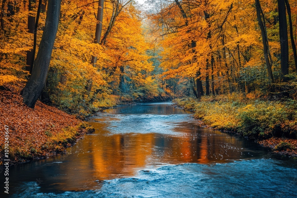 aerial view of river winding through a vibrant forest. Perfect for themes of nature, fall landscape aerial view of river winding through a vibrant forest. Perfect for themes of nature, fall landscape