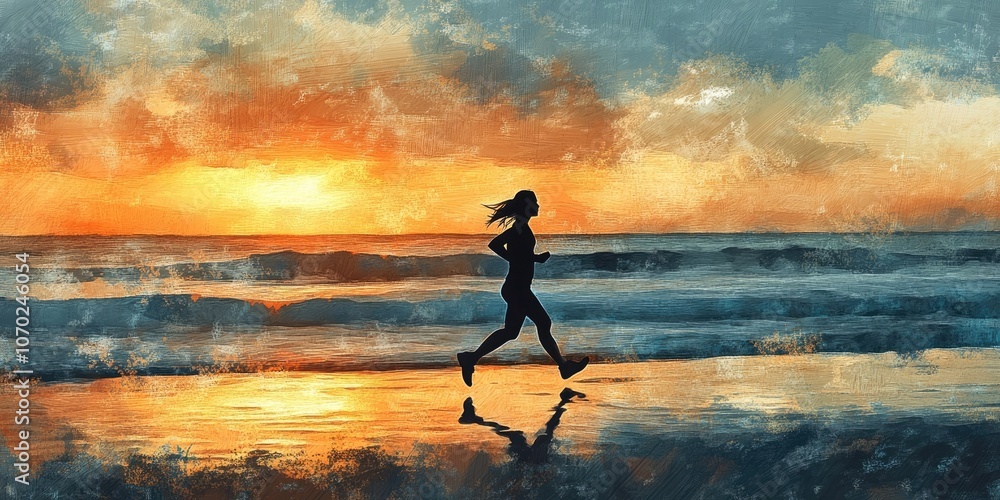 At the Ocean - Jogging on the Shore at Dusk At the Ocean - Jogging on the Shore at Dusk