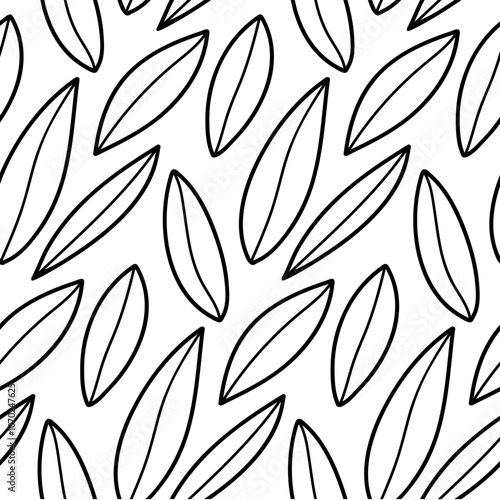 Abstract vector seamless floral background of doodle hand drawn lines. Monochrome wave pattern. Coloring book page. Black white wallpaper.