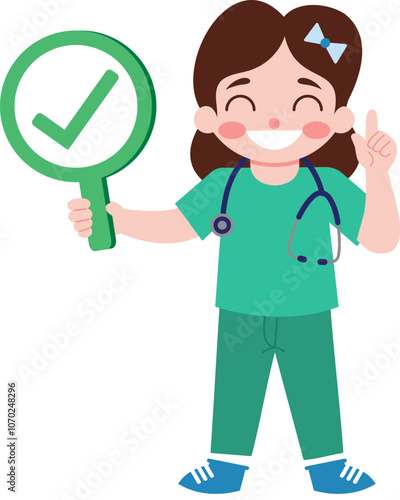 Happy Female Doctor Holding Checkmark Sign   Healthcare  Medical  Success  Approval  Good