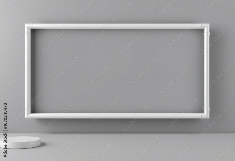 Minimalist white frame and platform against a gray background. Minimalist white frame and platform against a gray background.