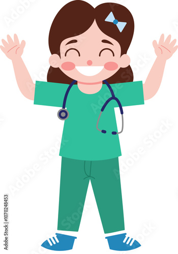Happy Female Doctor Cartoon Character Illustration