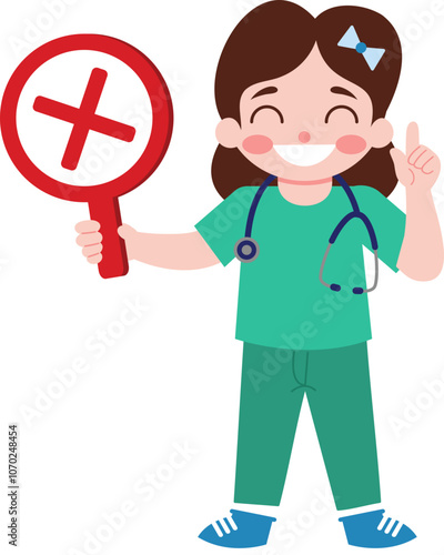 Smiling Female Doctor Holding a No Sign Illustration